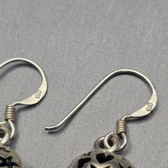 VTG Sterling Silver Star Heart Cutout Drop Earrings 1.25" Celestial Dangles 6.6g - Picture 3 of 6